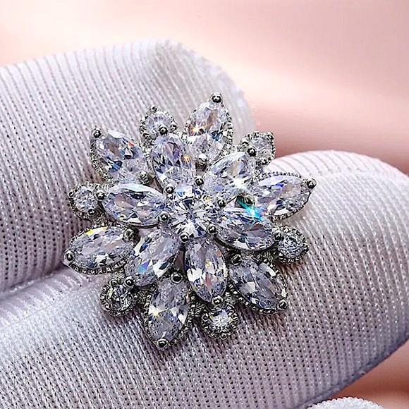 Sterling Silver 5CT Cubic Zircon Flower Snow Crystal Diamond Stud Earrings - Picture 13 of 13